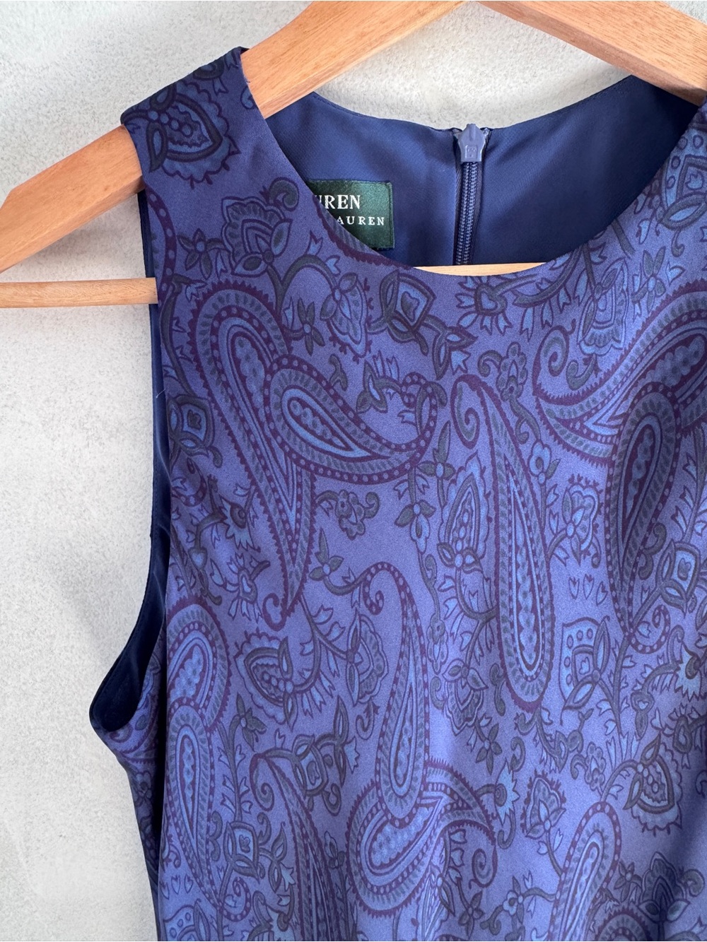 Lauren Ralph Lauren - Sleeveless Navy Silk Paisley A-Line Dress